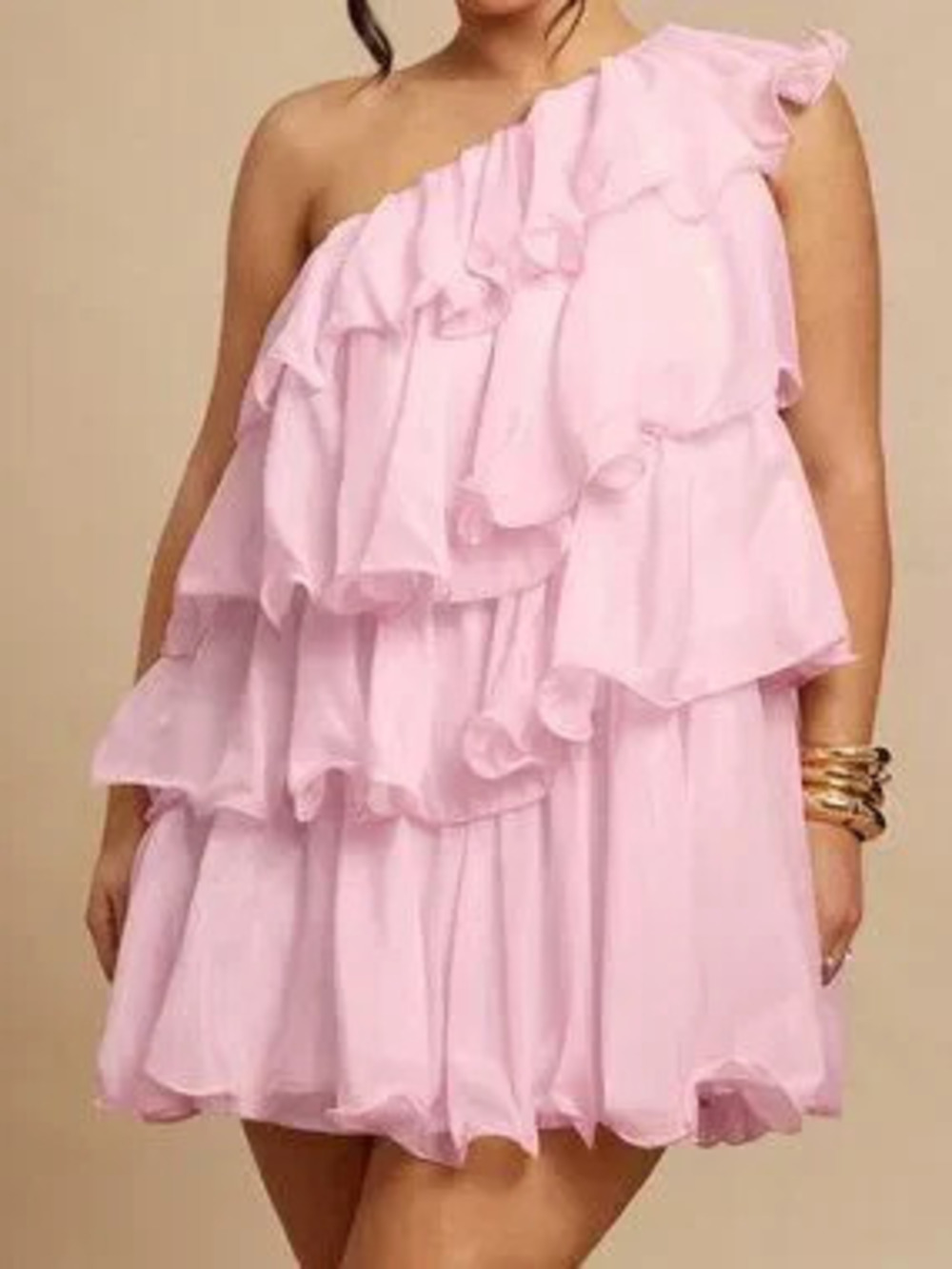 Pink Cute Women's Gossip Girl X Ruffled Layered A-Line Dress